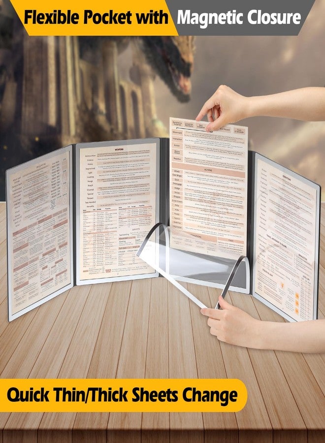Grajar DND Customizable DM Screen 5e with 4 Panels for US Letter Paper, Large Opening Magnetic Pockets with Wet-Erase Function, Included D&D Master Screen Inserts - Image 2